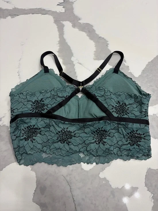 aerie Teal Lace Bralette with Black Trim and Padded Removable Inserts Size XL - Picture 2 of 3